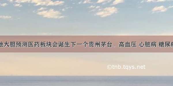 他大胆预测医药板块会诞生下一个贵州茅台。高血压 心脏病 糖尿病