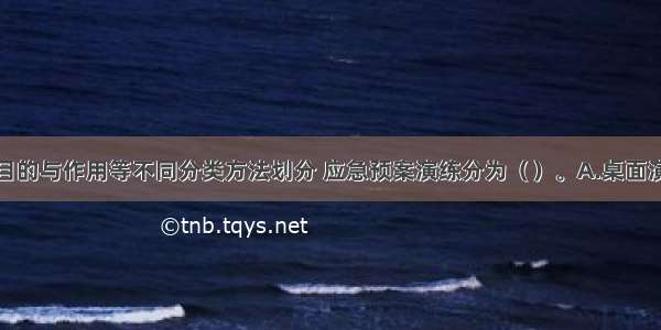 根据演练目的与作用等不同分类方法划分 应急预案演练分为（　　）。A.桌面演练B.实战