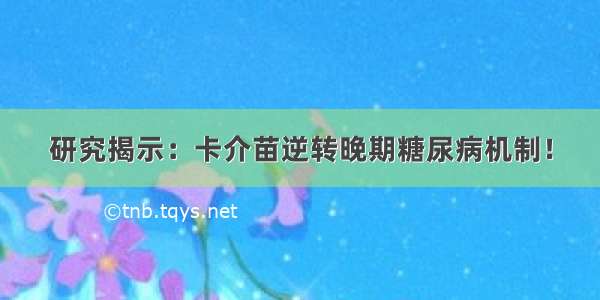 研究揭示：卡介苗逆转晚期糖尿病机制！