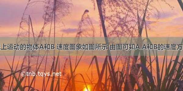 在同一直线上运动的物体A和B 速度图象如图所示 由图可知A.A和B的速度方向相同 A的