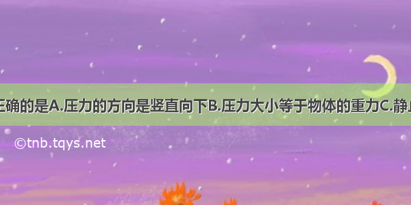 下列说法中正确的是A.压力的方向是竖直向下B.压力大小等于物体的重力C.静止在水平面上