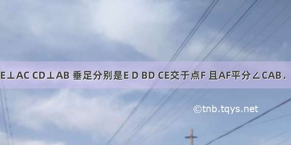 已知 如下图 BE⊥AC CD⊥AB 垂足分别是E D BD CE交于点F 且AF平分∠CAB．求证：FB=FC．