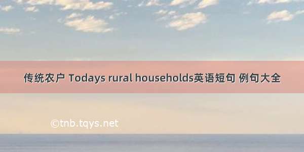 传统农户 Todays rural households英语短句 例句大全