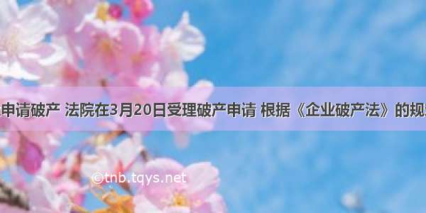 甲企业申请破产 法院在3月20日受理破产申请 根据《企业破产法》的规定 下列