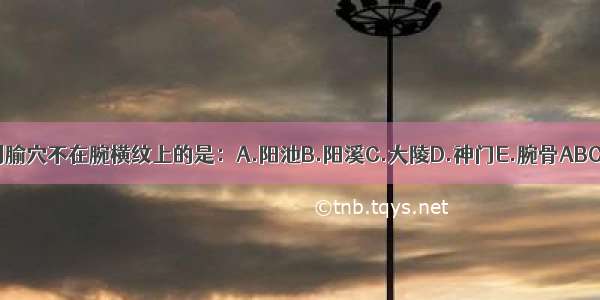 下列腧穴不在腕横纹上的是：A.阳池B.阳溪C.大陵D.神门E.腕骨ABCDE