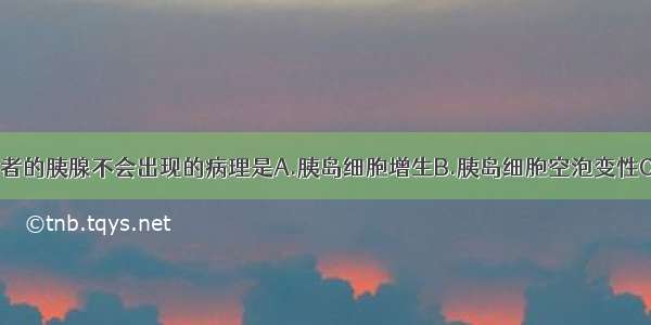 1型糖尿病患者的胰腺不会出现的病理是A.胰岛细胞增生B.胰岛细胞空泡变性C.胰岛细胞坏