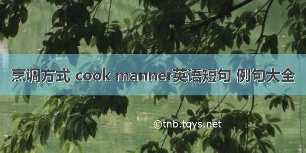 烹调方式 cook manner英语短句 例句大全