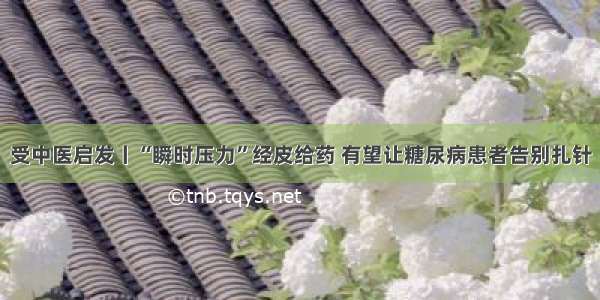 受中医启发丨“瞬时压力”经皮给药 有望让糖尿病患者告别扎针