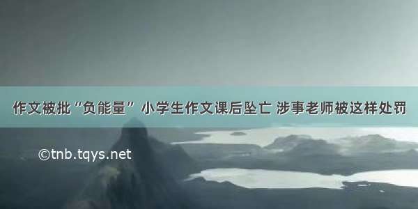 作文被批“负能量” 小学生作文课后坠亡 涉事老师被这样处罚