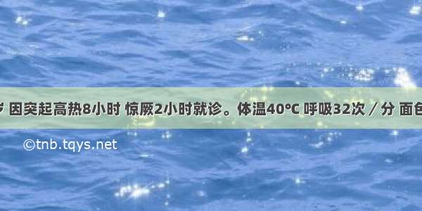 患儿 4岁 因突起高热8小时 惊厥2小时就诊。体温40℃ 呼吸32次／分 面色苍白 四