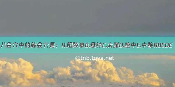 八会穴中的脉会穴是：A.阳陵泉B.悬钟C.太渊D.膻中E.中脘ABCDE