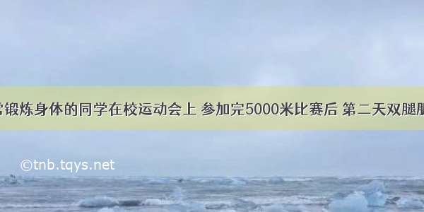 一个不经常锻炼身体的同学在校运动会上 参加完5000米比赛后 第二天双腿肌肉酸痛 这