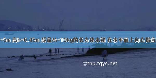 如图所示 长L=5m 高h=0.45m 质量M=10kg的长方体木箱 在水平面上向右做直线运动 木箱