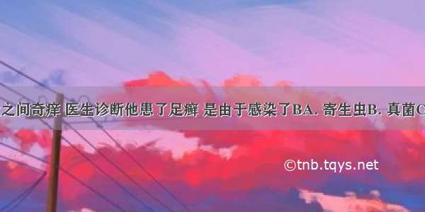 某同学的脚趾之间奇痒 医生诊断他患了足癣 是由于感染了BA. 寄生虫B. 真菌C. 细菌D. 病毒