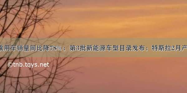 2月新能源乘用车销量同比降78%；第3批新能源车型目录发布；特斯拉2月产量超比亚迪