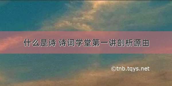 什么是诗 诗词学堂第一讲剖析源由