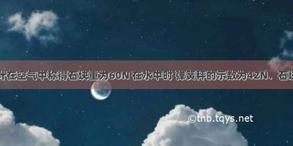 用弹簧测力计在空气中称得石块重为60N 在水中时 弹簧秤的示数为42N．石块在水中受到