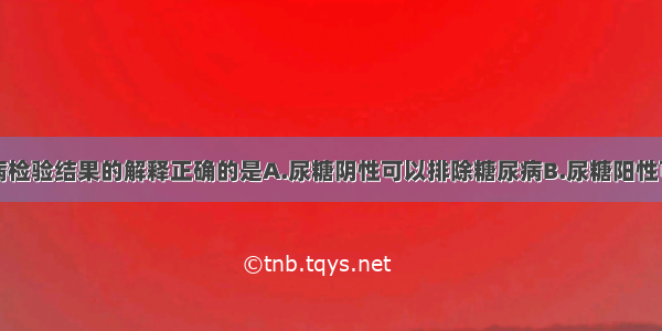 以下对糖尿病检验结果的解释正确的是A.尿糖阴性可以排除糖尿病B.尿糖阳性可以诊断为糖