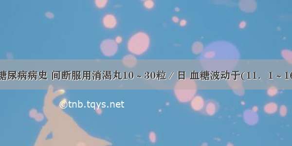 58岁 男 糖尿病病史 间断服用消渴丸10～30粒／日 血糖波动于(11．1～16．2)mm