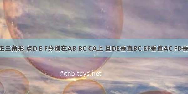 ABC为正三角形 点D E F分别在AB BC CA上 且DE垂直BC EF垂直AC FD垂直AB若