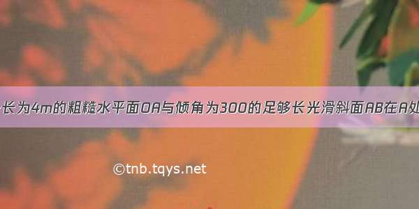 如图甲所示 一长为4m的粗糙水平面OA与倾角为300的足够长光滑斜面AB在A处用一小段光滑