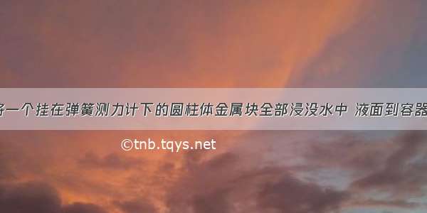 如图所示 将一个挂在弹簧测力计下的圆柱体金属块全部浸没水中 液面到容器底的距离为