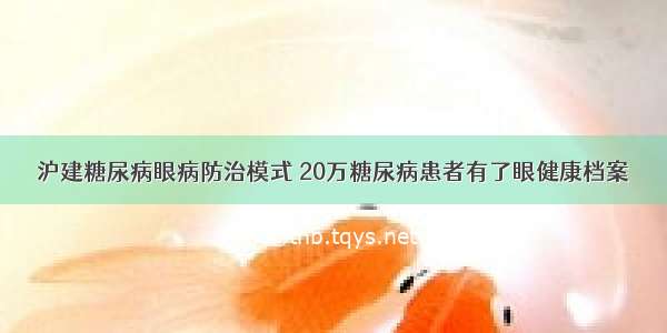 沪建糖尿病眼病防治模式 20万糖尿病患者有了眼健康档案