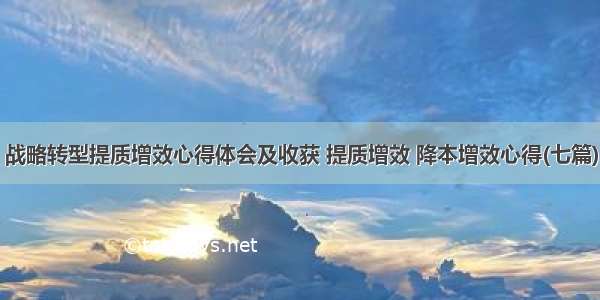 战略转型提质增效心得体会及收获 提质增效 降本增效心得(七篇)