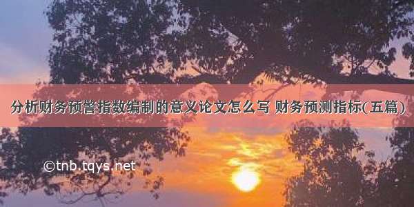 分析财务预警指数编制的意义论文怎么写 财务预测指标(五篇)