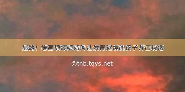 揭秘！语言训练师如何让发育迟缓的孩子开口说话