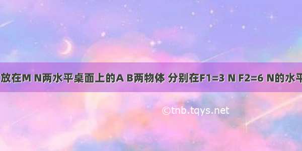 如图所示 放在M N两水平桌面上的A B两物体 分别在F1=3 N F2=6 N的水平拉力作用