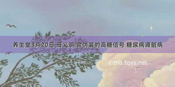 养生堂3月20日 母义明 会伪装的高糖信号 糖尿病肾脏病