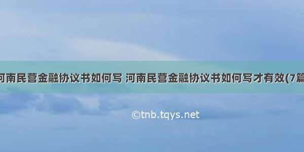 河南民营金融协议书如何写 河南民营金融协议书如何写才有效(7篇)