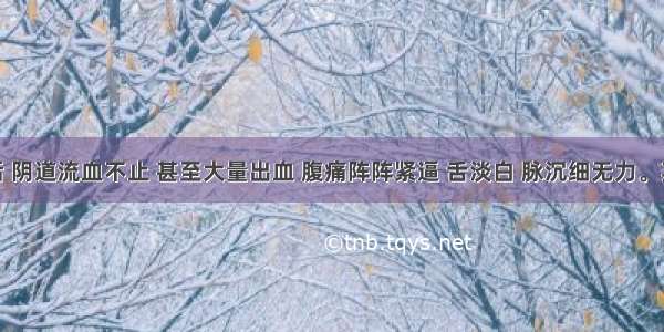 胎殒之后 阴道流血不止 甚至大量出血 腹痛阵阵紧逼 舌淡白 脉沉细无力。其治法A.