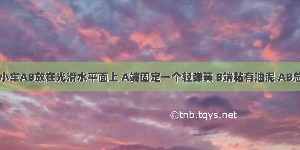 如图所示 小车AB放在光滑水平面上 A端固定一个轻弹簧 B端粘有油泥 AB总质量为M 