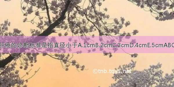 小肝癌的诊断标准是指直径小于A.1cmB.2cmC.3cmD.4cmE.5cmABCDE