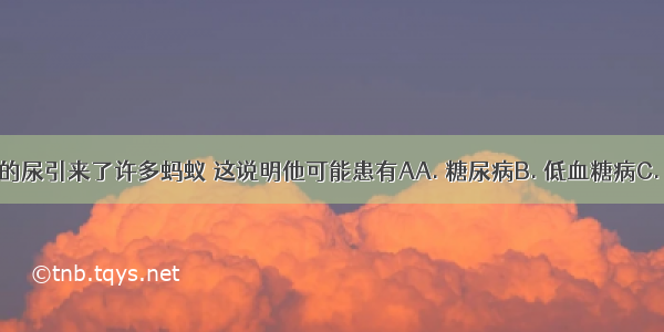 某小孩撒的尿引来了许多蚂蚁 这说明他可能患有AA. 糖尿病B. 低血糖病C. 地方性甲