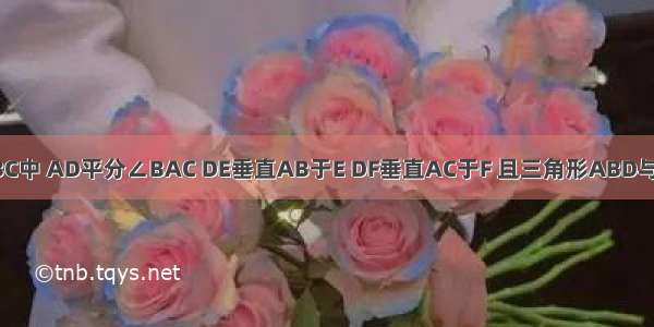 在三角形ABC中 AD平分∠BAC DE垂直AB于E DF垂直AC于F 且三角形ABD与三角形ADC