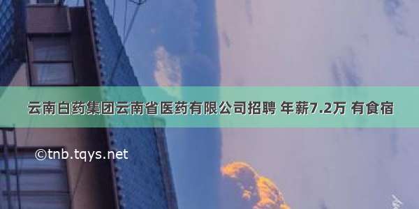 云南白药集团云南省医药有限公司招聘 年薪7.2万 有食宿