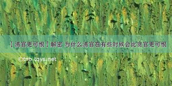 【清官更可恨】解密 为什么清官在有些时候会比贪官更可恨