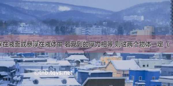 两物体漂浮在液面或悬浮在液体中 若受到的浮力相等 则这两个物体一定（　　）A. 密