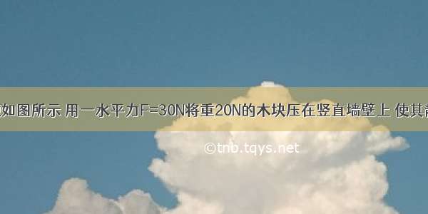 解答题如图所示 用一水平力F=30N将重20N的木块压在竖直墙壁上 使其静止在