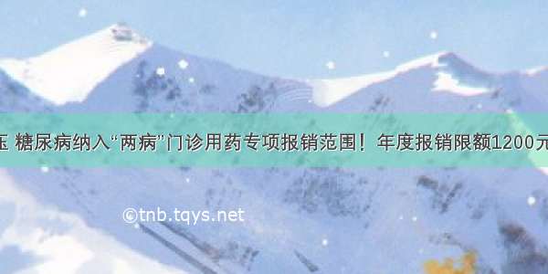 高血压 糖尿病纳入“两病”门诊用药专项报销范围！年度报销限额1200元左右！