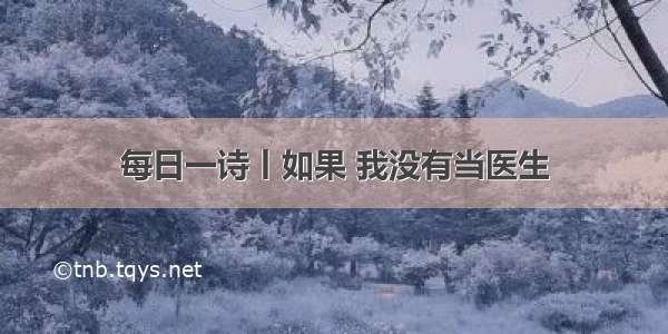 每日一诗丨如果 我没有当医生