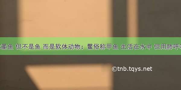 乌贼俗称墨鱼 但不是鱼 而是软体动物；鳖俗称甲鱼 生活在水中 但用肺呼吸 身体分