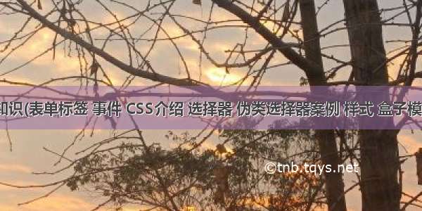 CSS基础知识(表单标签 事件 CSS介绍 选择器 伪类选择器案例 样式 盒子模型 定位)...