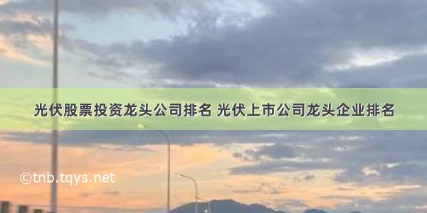 光伏股票投资龙头公司排名 光伏上市公司龙头企业排名