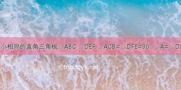 现有两块大小相同的直角三角板△ABC △DEF ∠ACB=∠DFE=90° ∠A=∠D=30°．①将