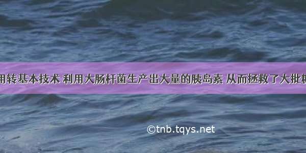 科学家运用转基本技术 利用大肠杆菌生产出大量的胰岛素 从而拯救了大批糖尿病患者．