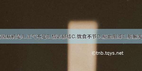 岩的主要病因病机是A.正气不足B.情志郁结C.饮食不节D.瘀血阻滞E.脏腑失调ABCDE